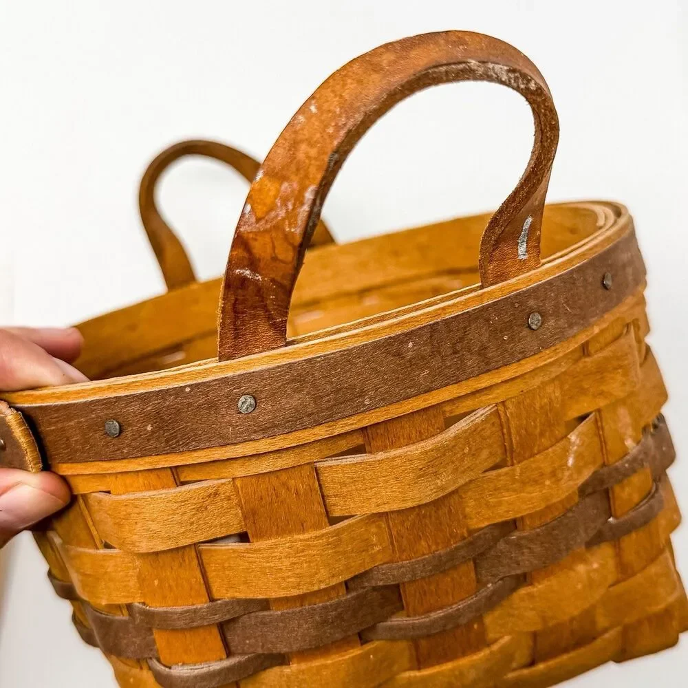 1992 Longaberger Basket Leather Handles Pansy Flower With Liner